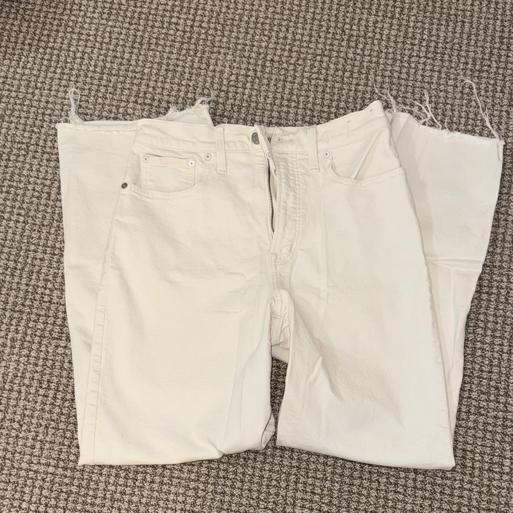 Madewell Cream Frayed Hem Jeans